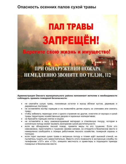 Опасность осенних палов сухой травы. Опасность осенних палов сухой травы.